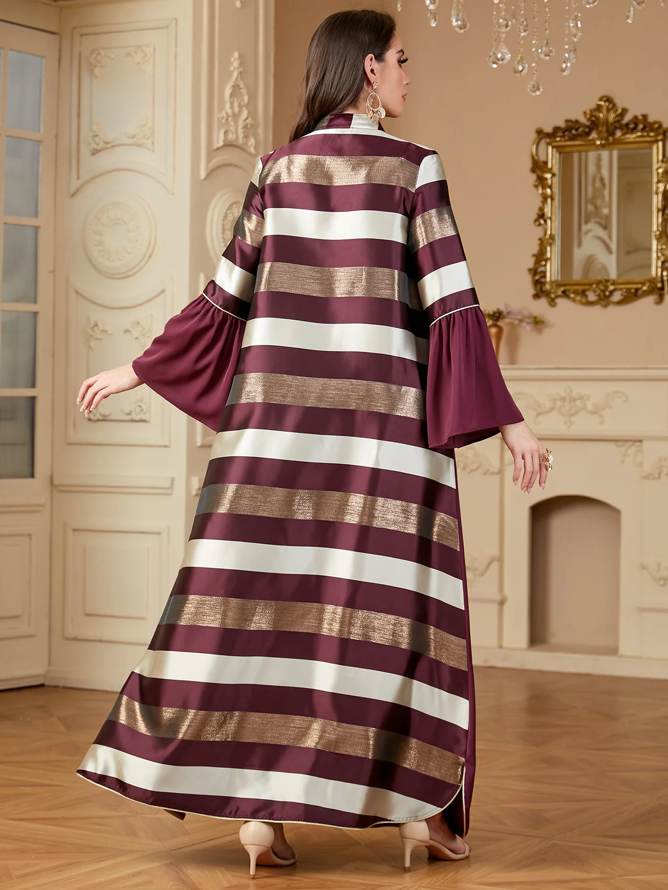 Eid Abayas Ramadan Sequin Stripes Embroidery Muslim Dress for Women Djellaba Turkey Kaftan Caftan Marocain Jalabiya Islam Robe