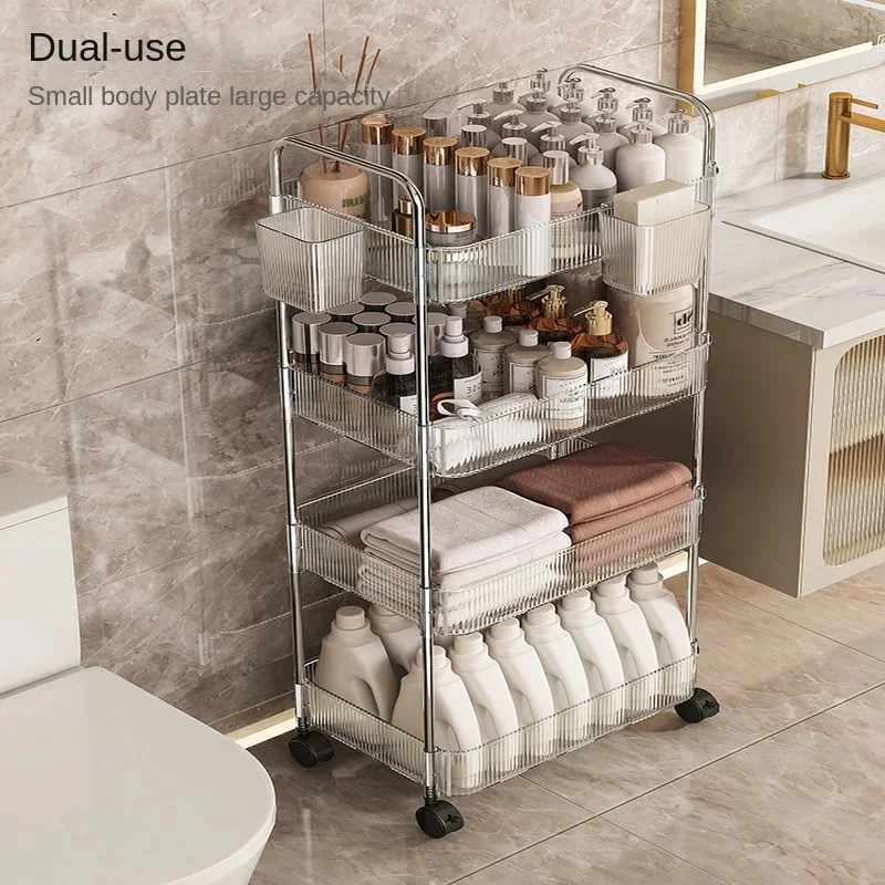 2/3 Tiers Rolling Cart Storage Shelf Transparent Acrylic Trolley with Wheels Multi-Layer Mobile Storage Rack Storage Cart