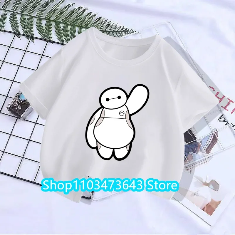 Disney-Baymax Camiseta gráfica, Roupa de criança, Tops casuais extragrandes, Big Hero 6, Moda Kawaii, Criança Garcon