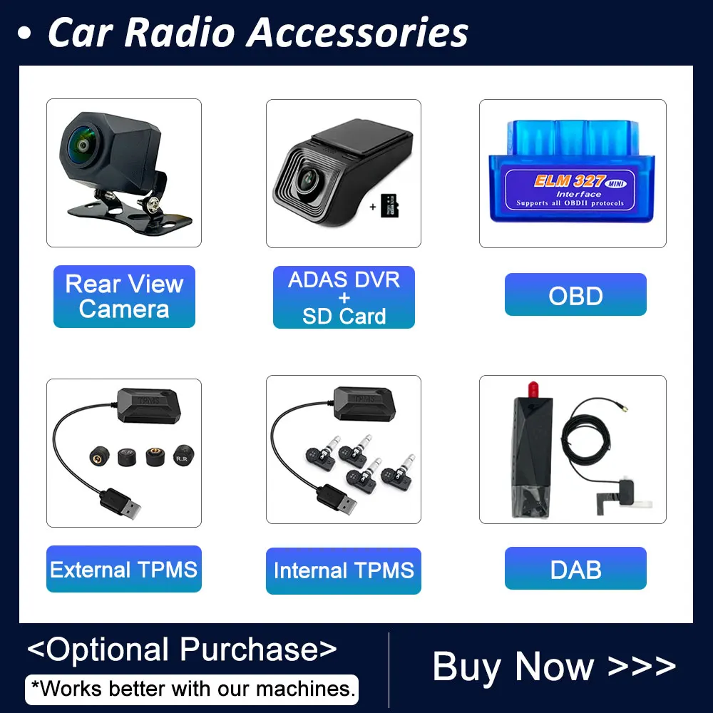 Car Accessories for Car Radio Video Multimedia Player Rear View Camera ADAS DVR DAB External Internal USB TPMS OBD II Auto Tools