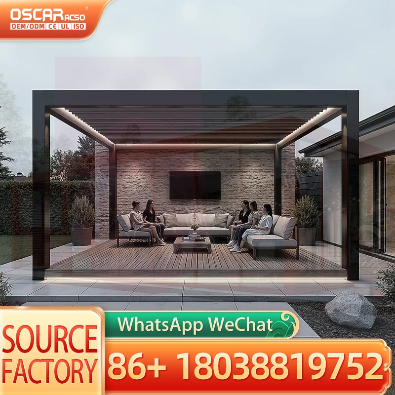 Modern Outdoor Aluminum Louvered Bioclimatic Easy to Assemble Pergola Patio Gazebo for Backyard Garden Poolside 3*5 5*10 10*15 N