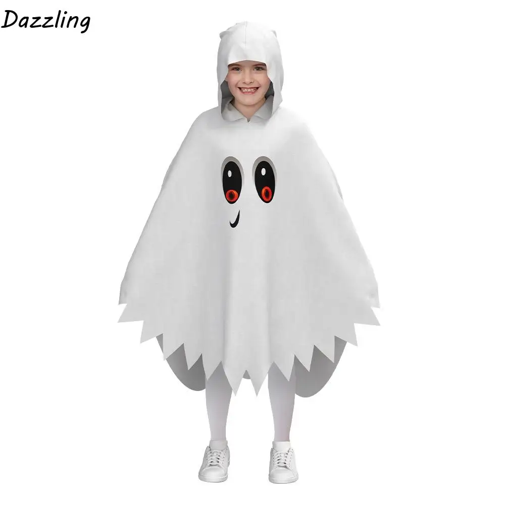 

Glowing Halloween Kids Cosplay Cloak Clothing Prop White Black Party Dress Up Loose Fun Interaction Ghost Face Cloak Shawl