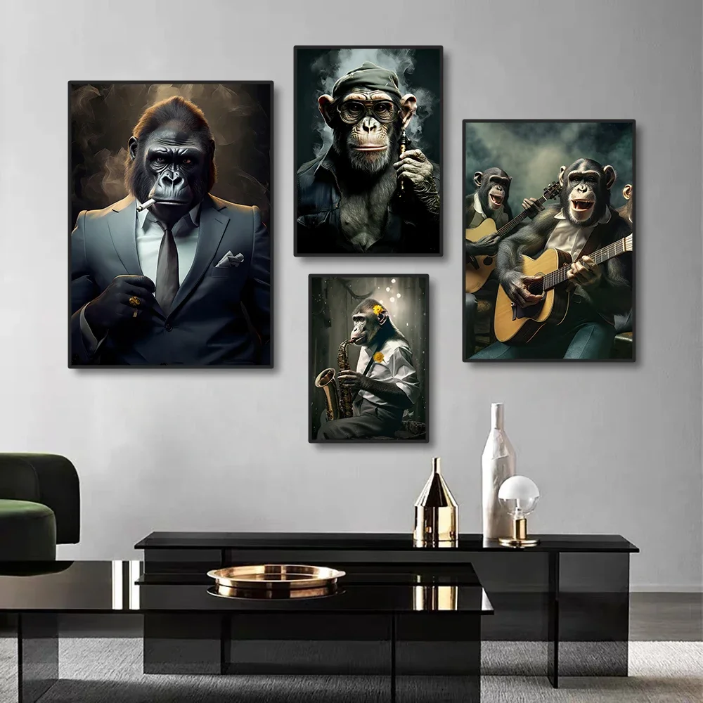 Abstract Monkey Poster Smoking A Cigar Bartender Animals Canvas Print Painting Nordic Wall Art Picture Hoom Decor