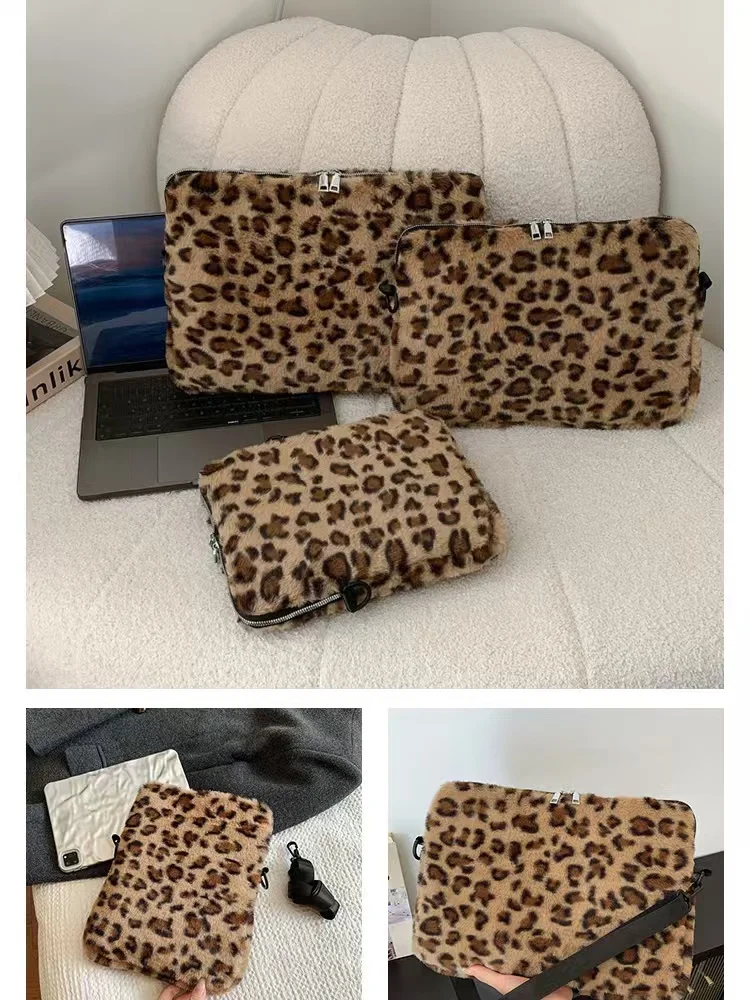 Leopard print Laptop Sleeve 11 13.3 13.6 14 15 15.6 Inch For Macbook Dell Huawei Samsung Xiaomi LG Shoulder Bag Tablet Pouch