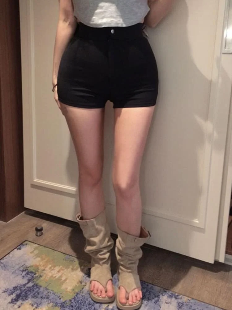 Black Soft Elastic Band Plump Hip Pad Short Pants for Slim Girls High Waist Casual Pants Women's Fashion High Waist Shorts