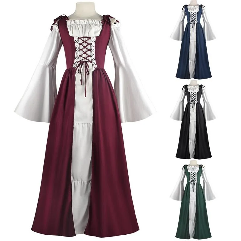 

Renaissance Vintage Dress Cosplay Costume Halloween Stage Performance Square Collar Waist-Cinched Gown Middle Ages Ensemble