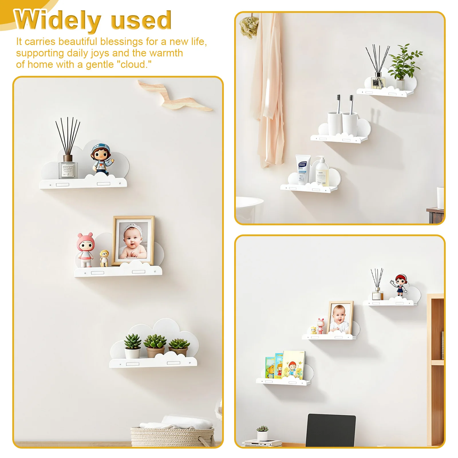 3 Pcs Cloud Shape Floating Shelf Wall Mounted Storage Shelf Wooden Toys Books Organizer Racks with Screw for Living Room Bedroom - view 6