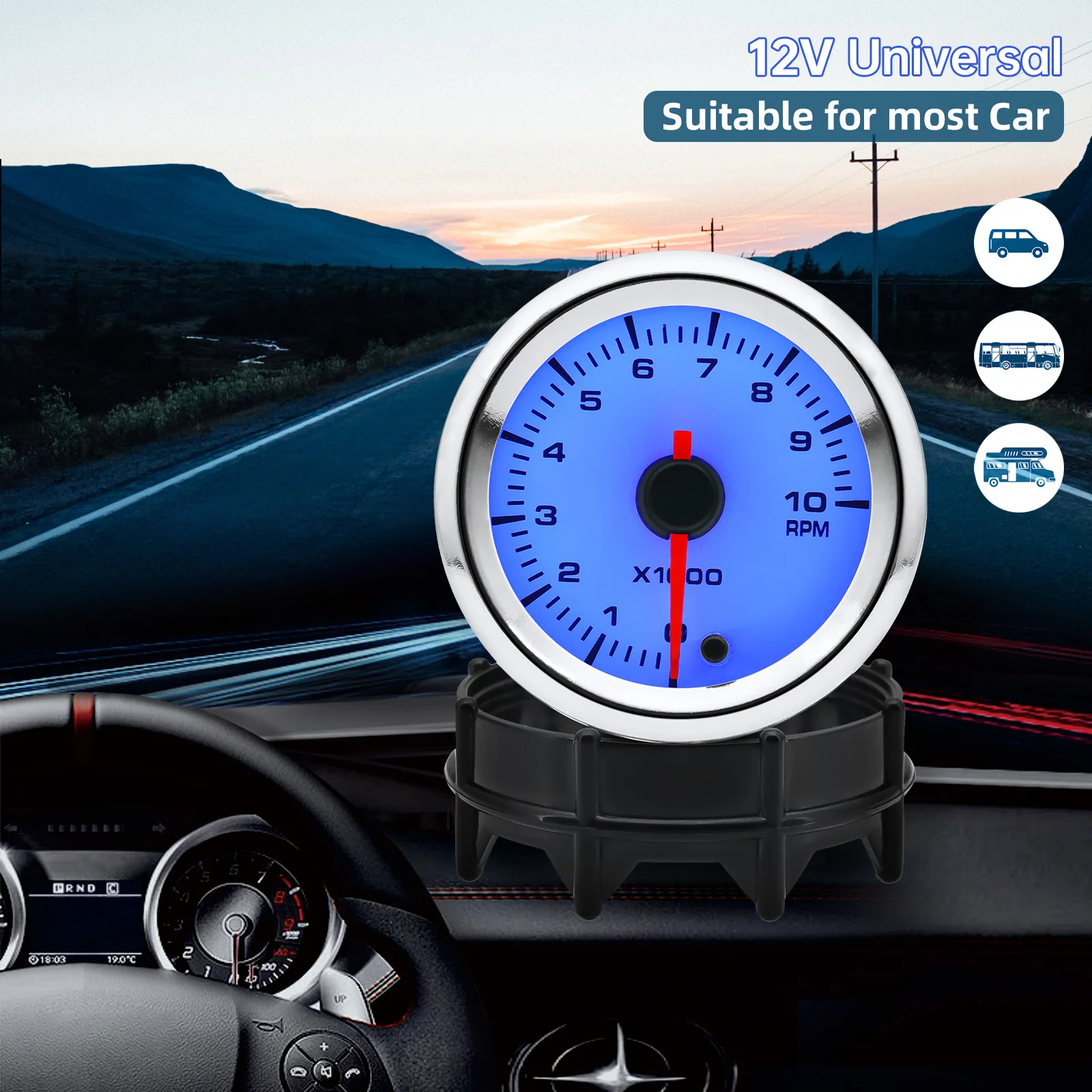 Tacómetro de 52MM para coche, medidor de temperatura de agua y aceite, presión de aceite, EXT Temp, relación de combustible y aire, voltímetro, retroiluminación de 7 colores para 12V