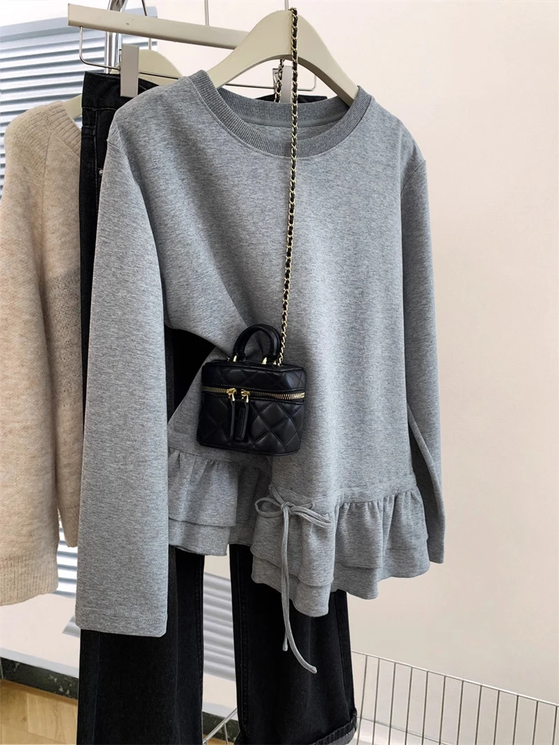 

Женская футболка с длинным рукавом, утягивающая талию, с деревянным узором, весна-лето 2025, новая коллекция, корейский стиль