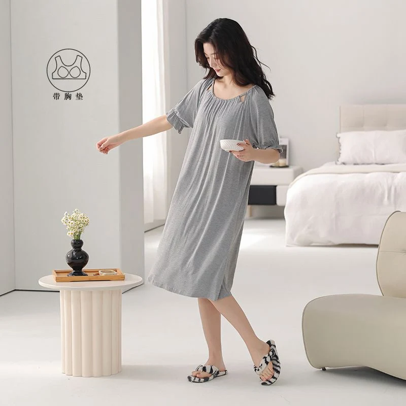

2025 Summer Short Sleeve Lingerie Modal Nightgowns for Women Korean Loose Sleepwear Night Dress Nightdress Ladies Home Nighty