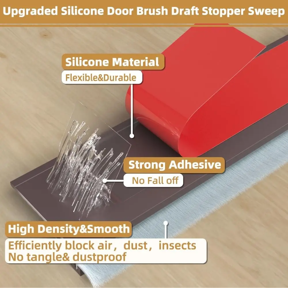 39 "طول شريط عازل للباب مادة السيليكون ذاتية اللصق تحت الباب الفجوة حشو فرشاة تصميم مانع الغبار مسودة الباب سدادة