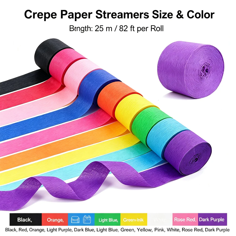 1Pcs 4.5cm x 25Meters Crepe Paper Streamers Tissue Paper Roll, Flower Craft Making Birthday Wedding Party Backdrop DIY Decoratio