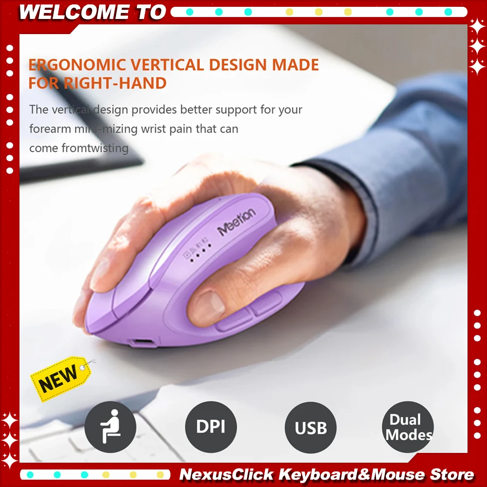 

Rechargeable Vertical Mouse Multi-Device Wireless USB 2.4G Bluetooth Right Hand Ergonomic Mice for Computer Laptop Gaming Mouse