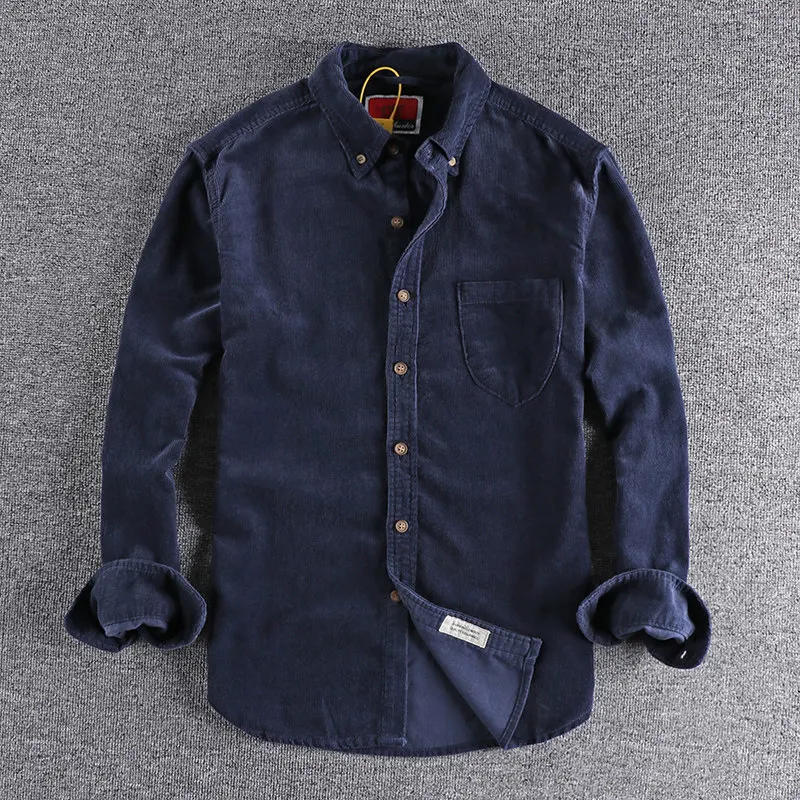 Spring Autumn New Retro Trend Color Block Sleeve Men's Corduroy Long Sleeve Shirt, Slim Fit Versatile Japanese Style Jacket