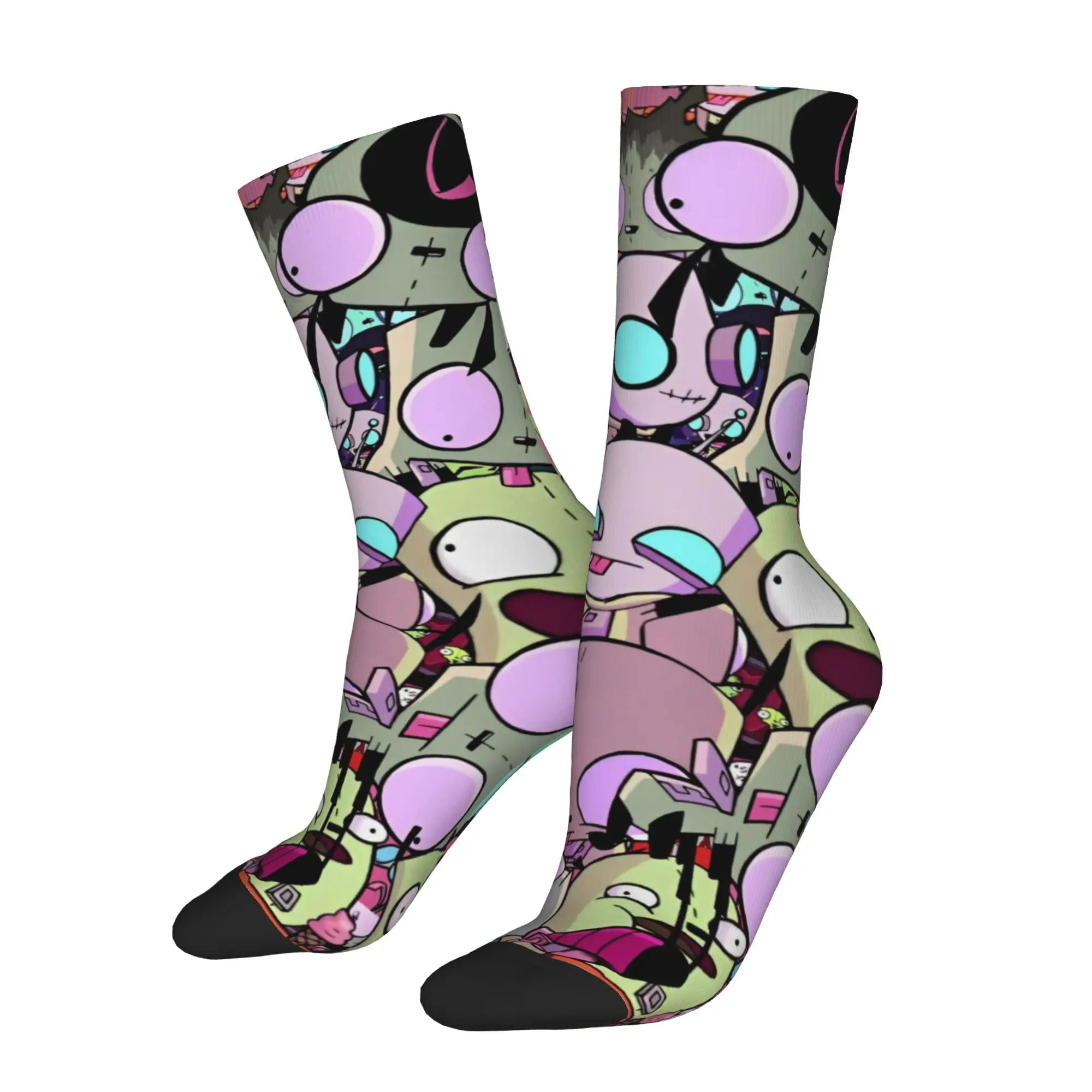 Casual Cartoon Basketball Socks Dark Comedy Invader Zim Polyester Crew Socks for Women Men Sweat Absorbing