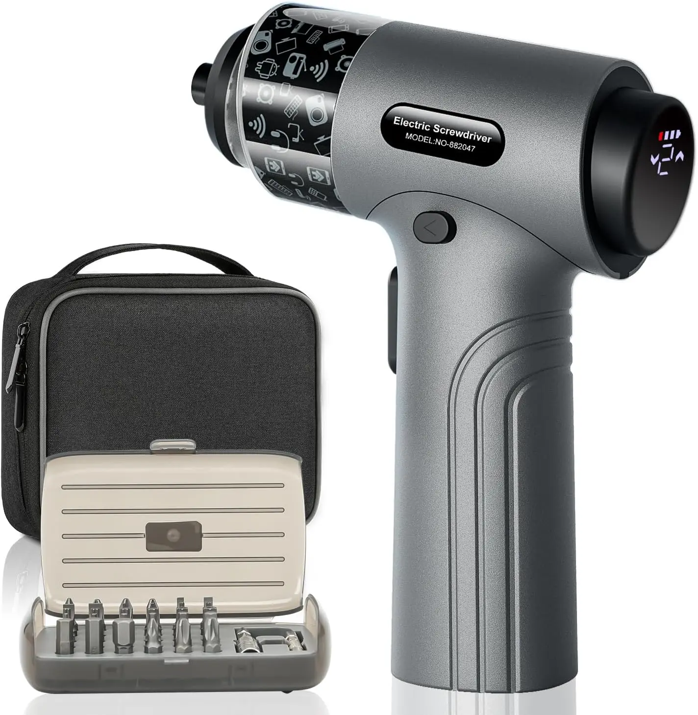 

Rechargeable Electric Screwdriver Kit with Digital Display, 32 Bits, 2500mAh Battery for Home Repair