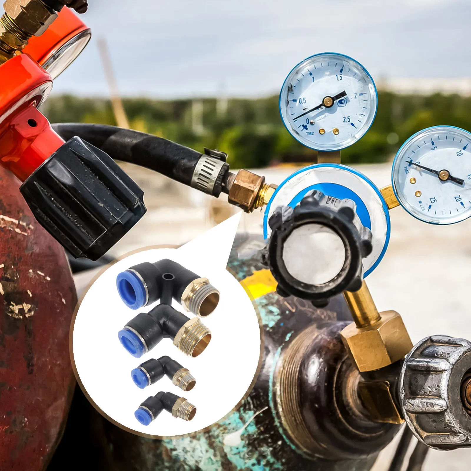 Air Hose Connector Set Durable Copper Plastic Quick Connect Fittings Crimp Coupler Reducer for Pressure Lines