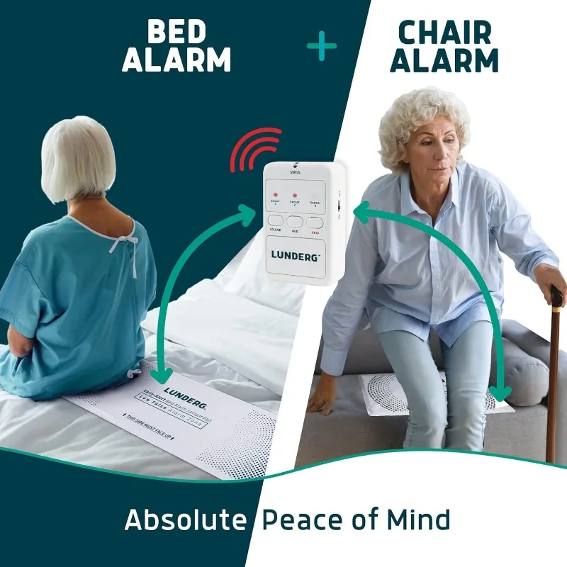 Bed Alarm for Elderly Adults & Chair Alarm Set - Wireless Early-Alert Bed Pad, Chair Pad & Pager - Bed Alarms and Fall