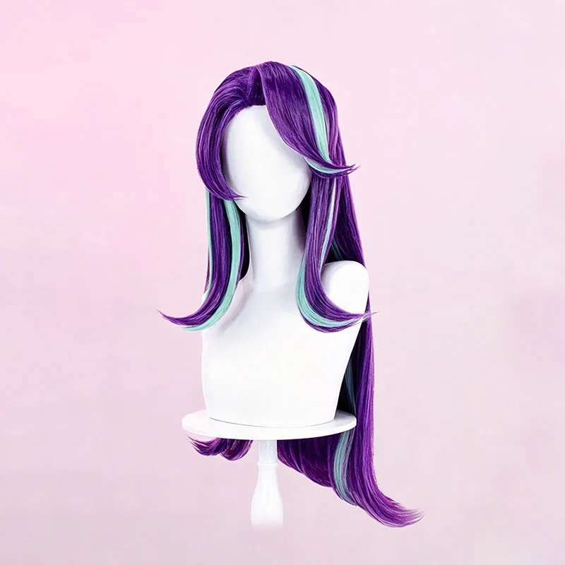 Anime Pony Starlight Glimmer Cosplay Wig Purple Long Synthetic Hair Horn For Women Men Halloween Carnival Party Costume Props