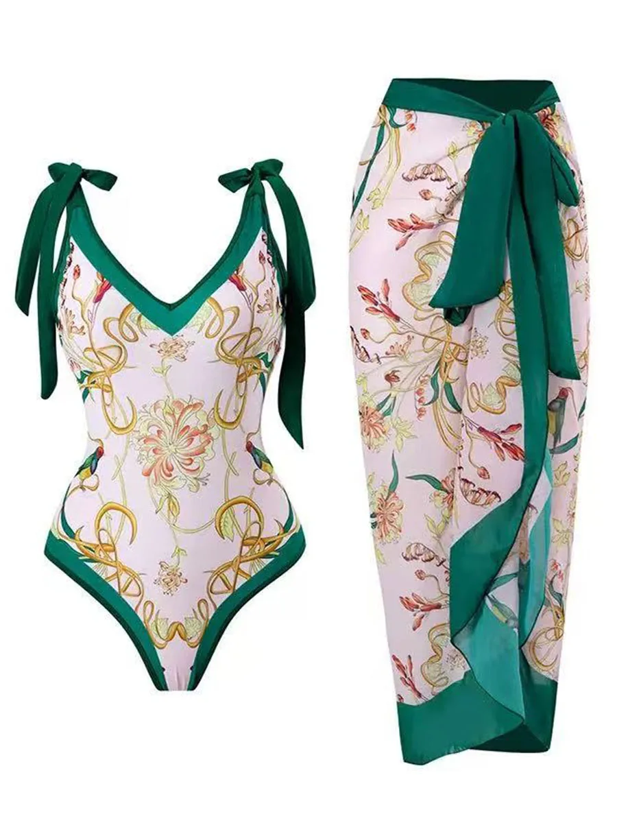 2026 Printed Strappy Swimsuit One Piece & Beach Dress Sexy Swimwear Women Bathing Swimming Swim Suit Female Padded Beachwear