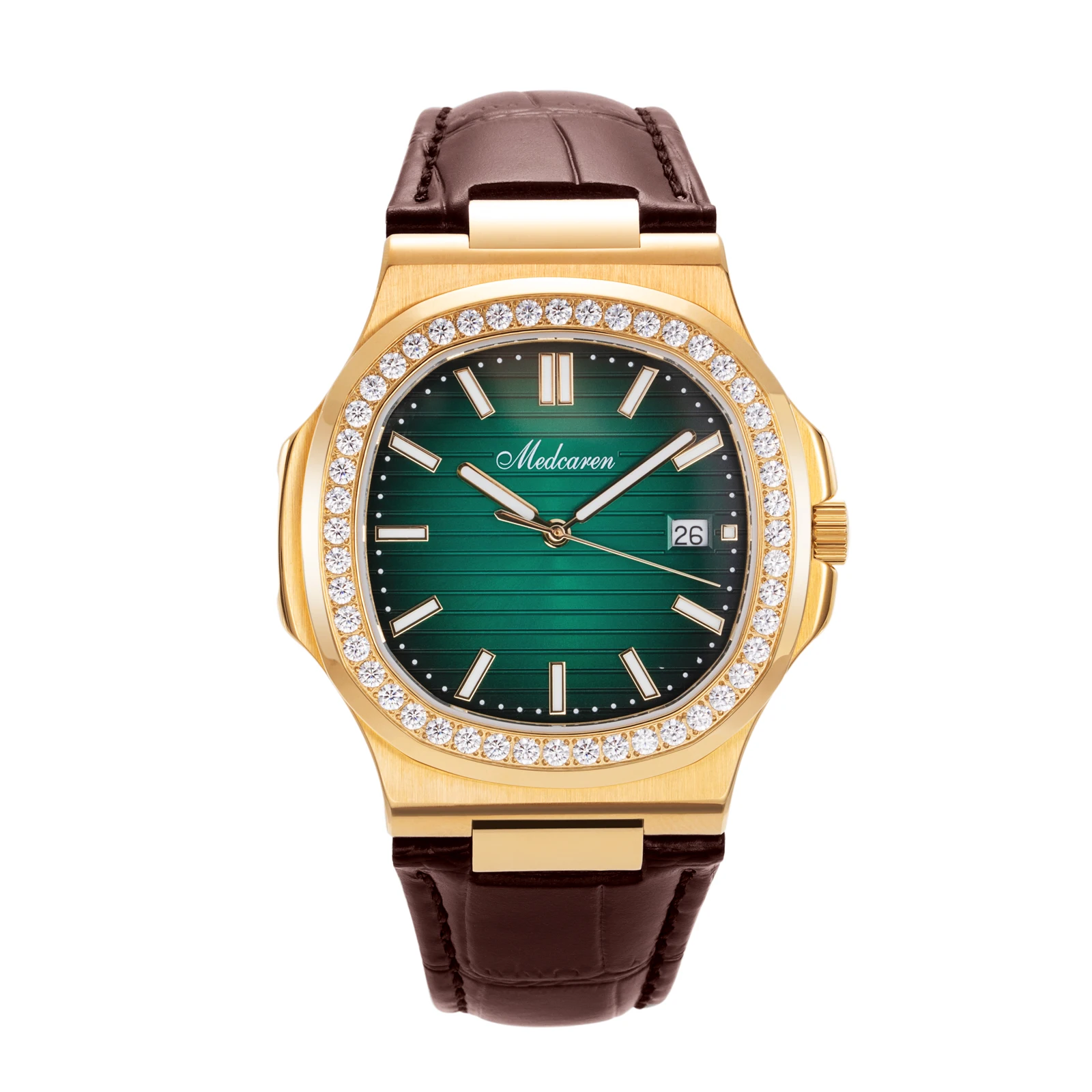 

Новые роскошные мужские кварцевые часы 41 мм, 24-каратное золото, стильные мужские часы с календарем, премиальный кожаный ремешок, водонепроницаемые