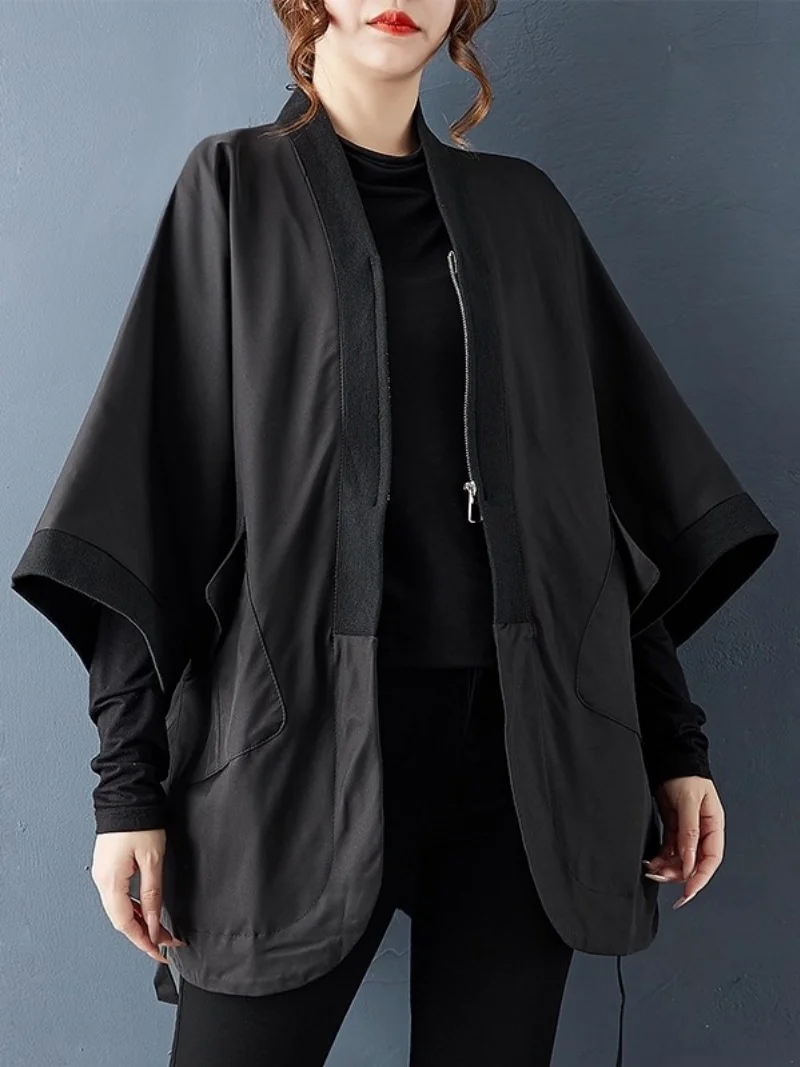 

Осень 2024, новый корейский свободный дизайн большого размера с застежкой-молнией с большим карманом, универсальное повседневное пальто, верхняя одежда W991