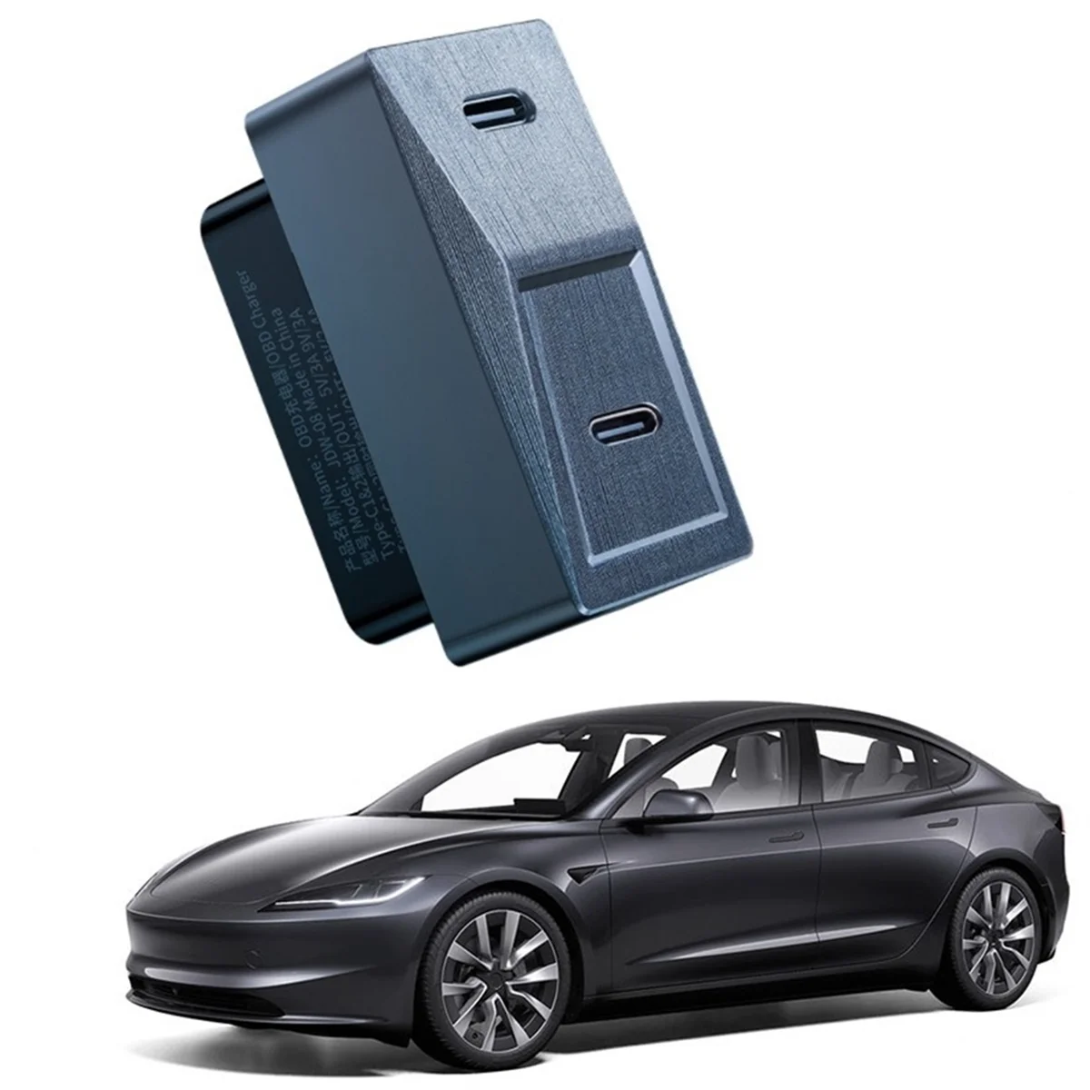 For Tesla Model 3 Highland 2024 Hidden OBD Adapter Fast Charging 27W Plug and Play USB-C Dual Ports