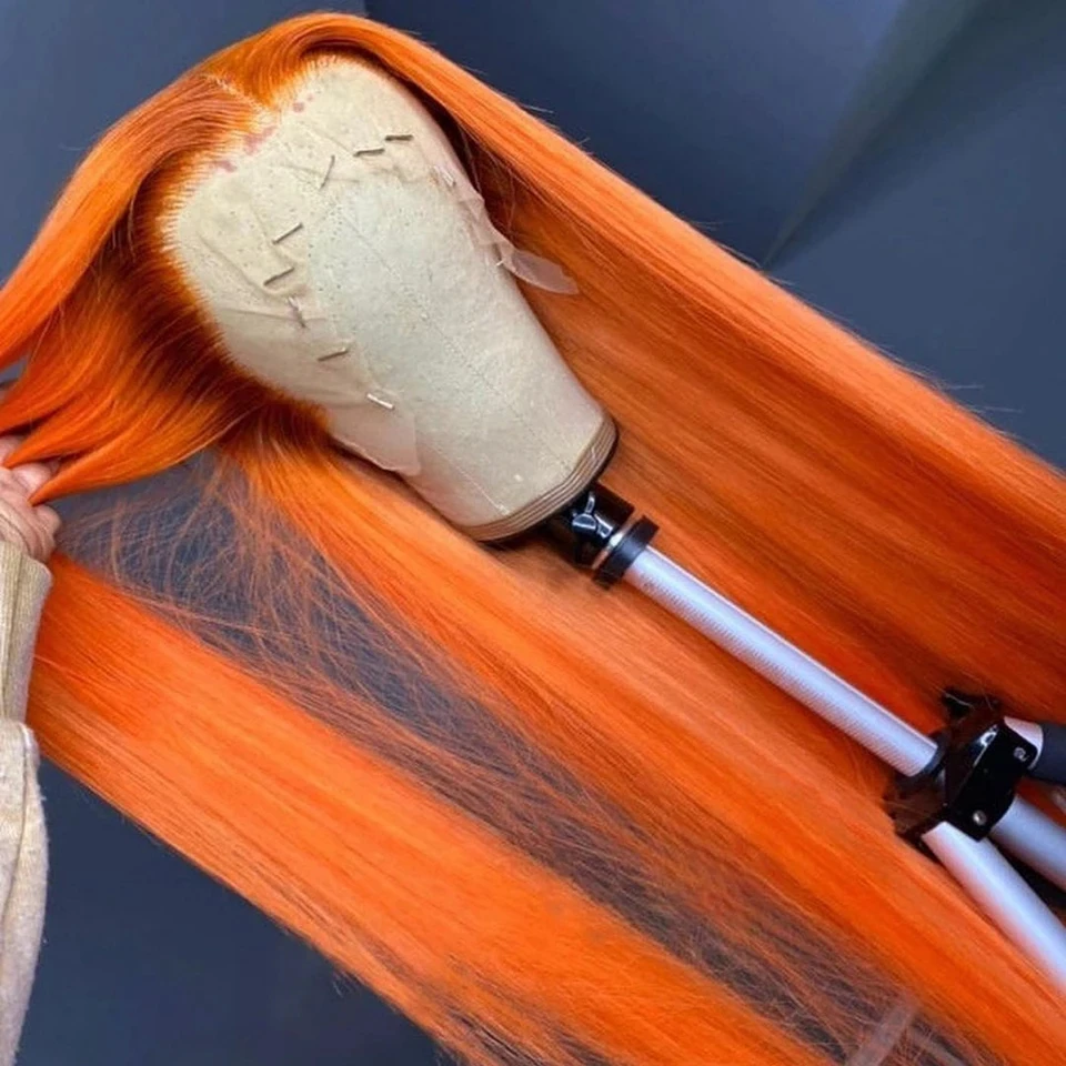 

Soft 26inch Orange Straight Synthetic Lace Front Wigs Middle Part Wig Glueless Layered Lace Wigs Fiber Haircut Natural Hairline