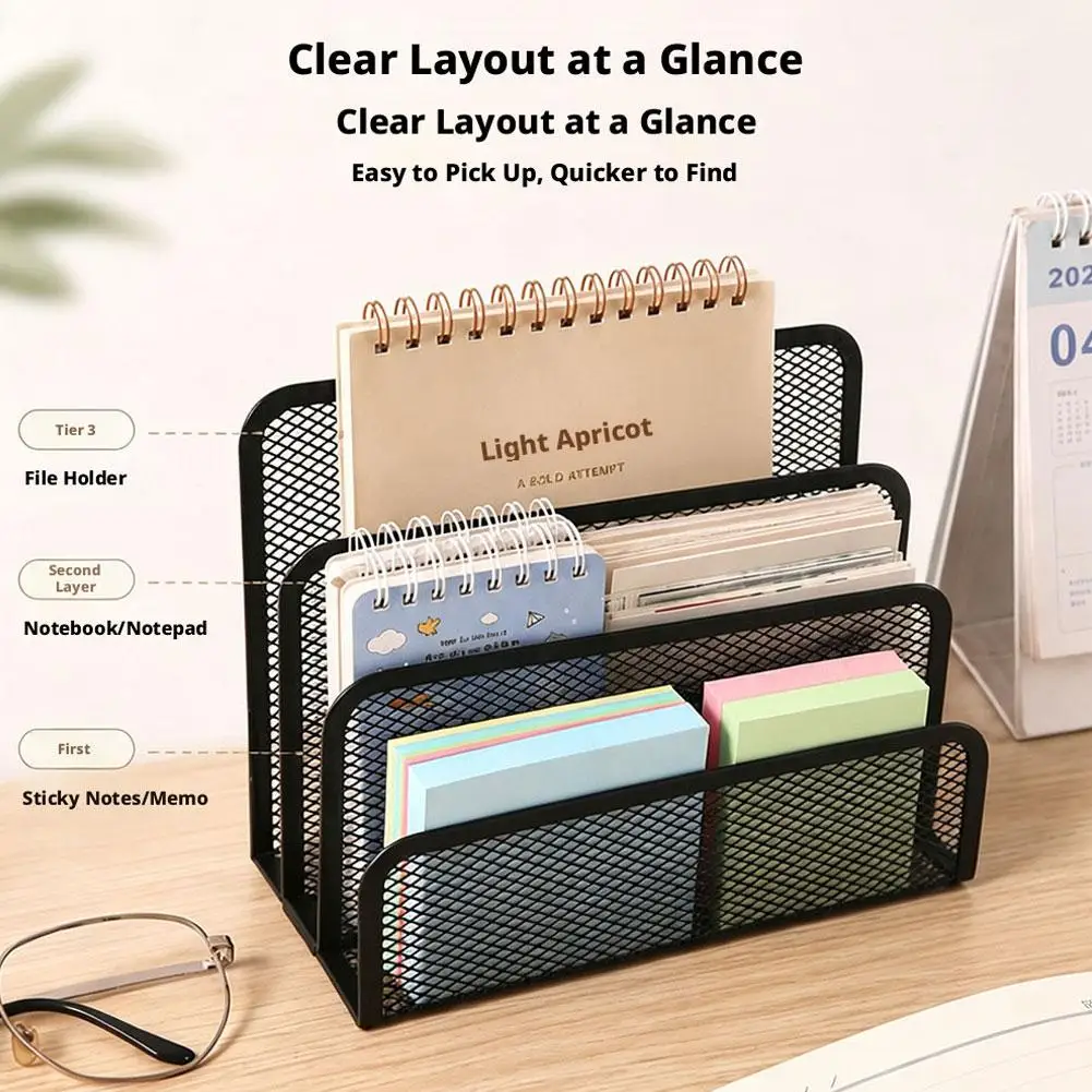 Desktop Organizer Rack 3-layer Notebook Stand Rack Document File Book Rack Organizer Office Home Bookends Book Holder