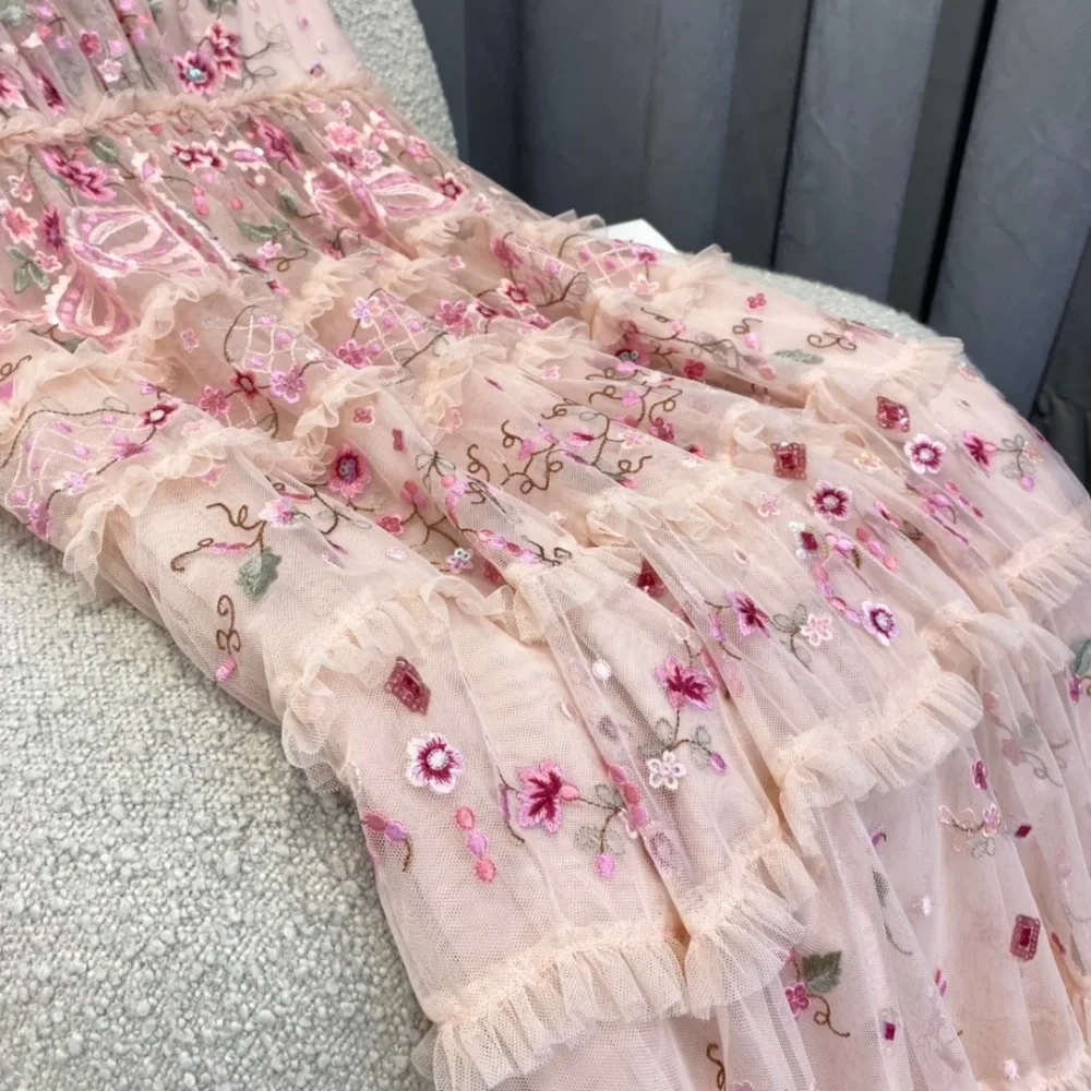 For Ladies Daily Beautiful 2025 New Beautiful Pink Rose Floral Printmidi Dresses 2025 High Quality