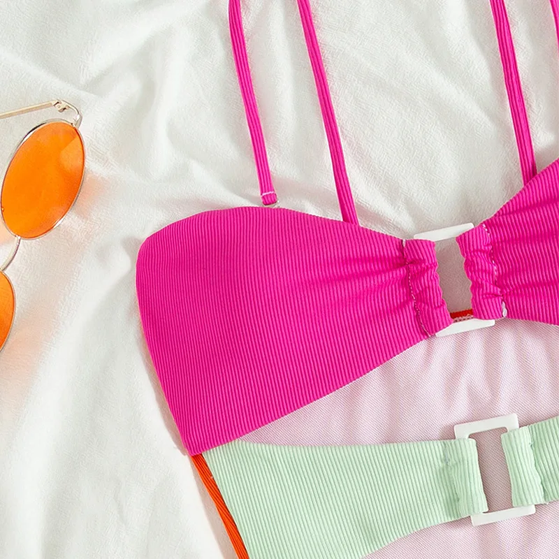Nữ Bikini Bộ Đồ Bơi 2022 Mùa Hè Mới Thời Trang Nối Rỗng Sling Thiết Kế Suông Nơ Đồ Bơi Một Mảnh Sexy Đi Biển khi Mặc