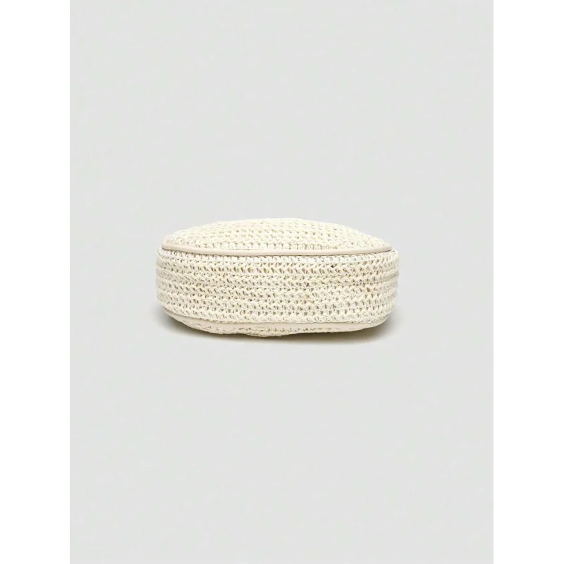 1 قطعة ، وصول صيفي جديد ، نسائي ، مقبض معدني صغير كروسبودي سحاب ، حقيبة صغيرة منسوجة من القش ، لادي عادية