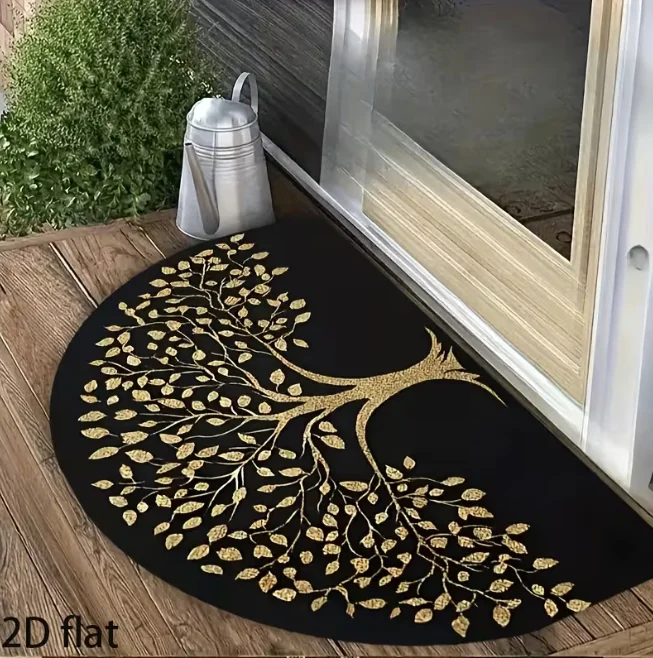 Life Tree Door Mat Home Decoration Porch Living Room Bedroom Kitchen Laundry Room Black Gold Branches Entrance Mat Floor Mat