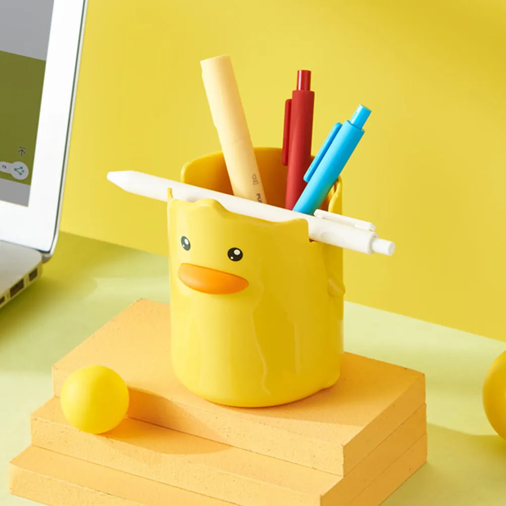

Fashionable Duck Pen Holder Large Capacity Sturdy Crack Resistant Non Slip Desk Pencil Organizer Makeup Brush Holder Simple