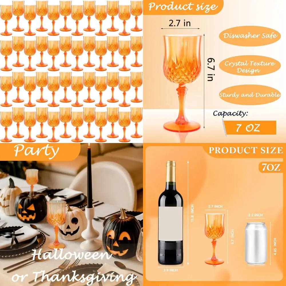 

Винтажные небьющиеся пластиковые бокалы для вина, многоразовые, для свадеб, вечеринок и празднования Пасхи (набор из 48 штук, цвет тыквенный оранжевый)