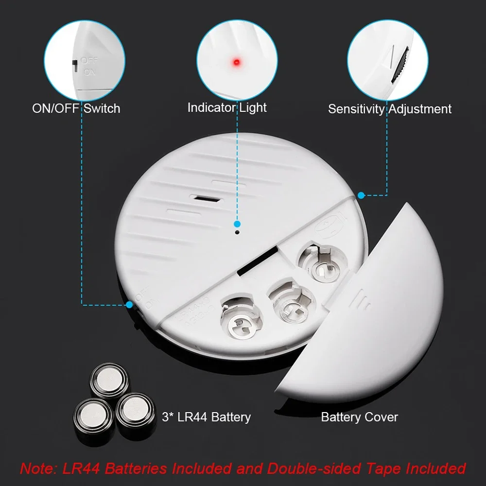 Elecpow Wireless Door Window Vibration Sensor Alarm 125dB Glass Break Anti-Theft Sensor Home Security Protection Alarm