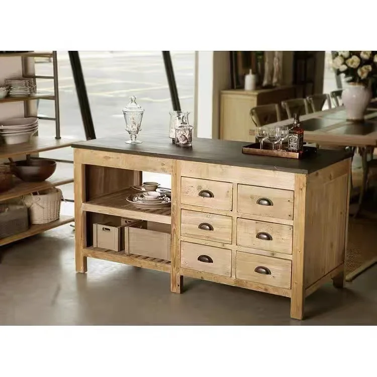 American multifunctional retro solid wood dining side cabinet