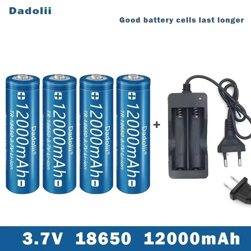 18650 Battery Rechargeable Battery 3.7V 18650 12000mAh Capacity Li-ion Rechargeable Battery For Flashlight Torch Battery+Charger