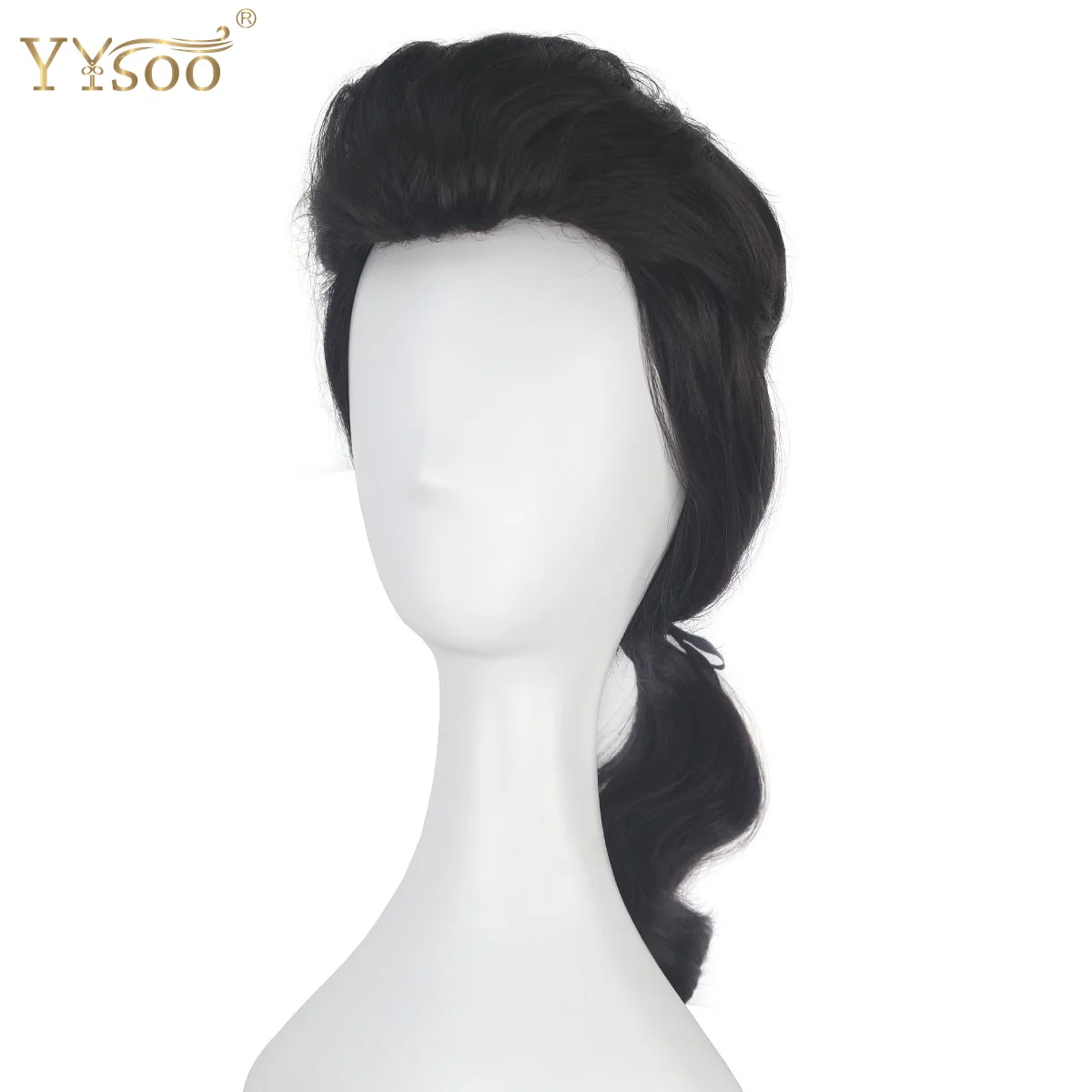 YYsoo Long Black Men Cosplay Wigs Free Part Synthetic Wavy Hair Machine Made Halloween Wigs with Pontail No Lace Wigs for Men