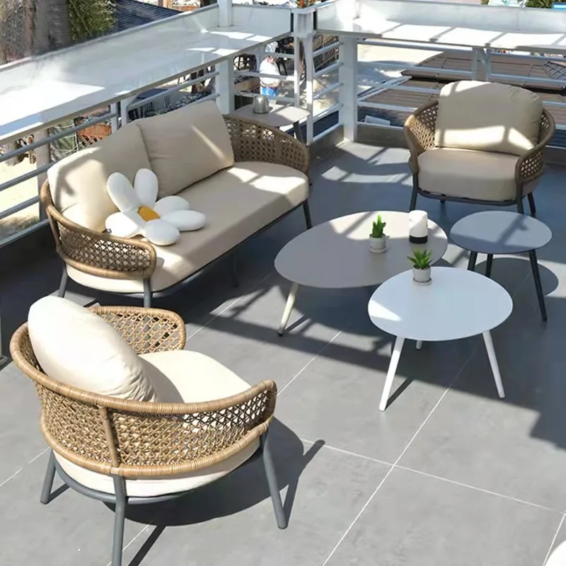 

Nordic Outdoor Sofa Chair Designer Villa Leisure Aluminum Alloy Rattan Rope Weaving Outdoor Garden Balcony Rattan Chair Sofa