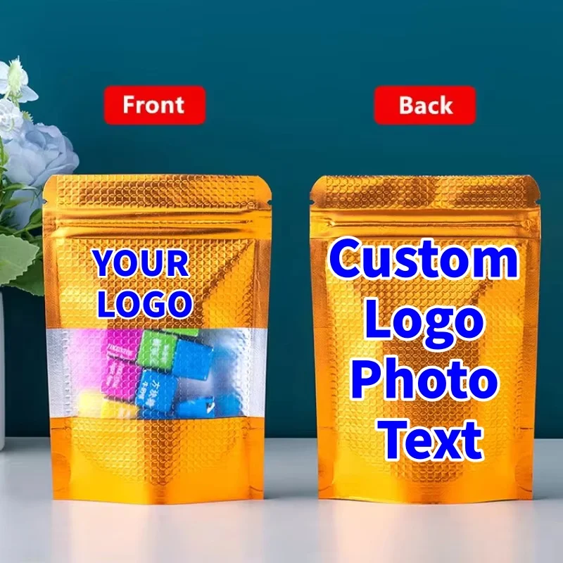 100 bolsas resellables de papel dorado, bolsas con vista de ventana para café, té, cacao, Matcha, aperitivos y almacenamiento de bricolaje