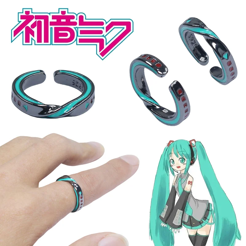 Hatsune Miku Anelli Anello in metallo per cartoni animati Moda donna Anelli per gioielli con dita regolabili Accessori per gioielli semplici Regali per ragazze