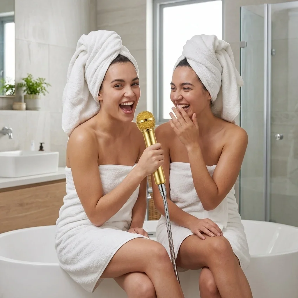 Aluminum Handheld Singing Microphone Shower Head Bathroom Karaoke Shower Tool for Kids Adults Fun Gift