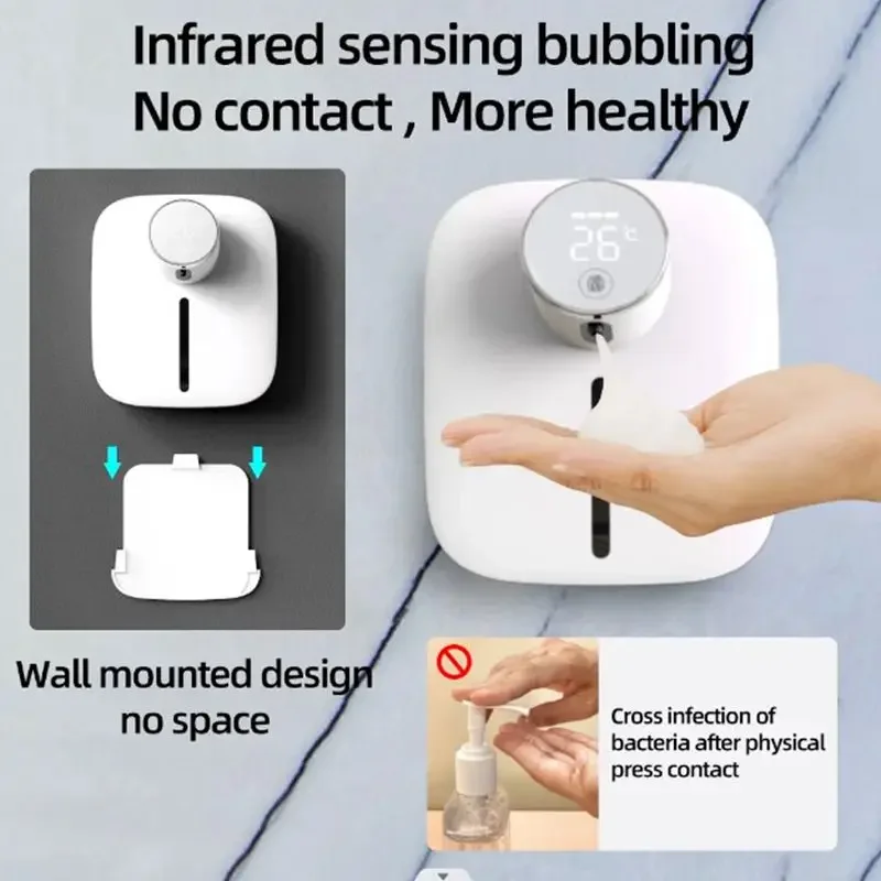 Automatic Foam Soap Dispenser Wall Hanger Press Dispenser Digital Temperature Infrared Liquid Soap Dispenser Pump Hand Sanitizer