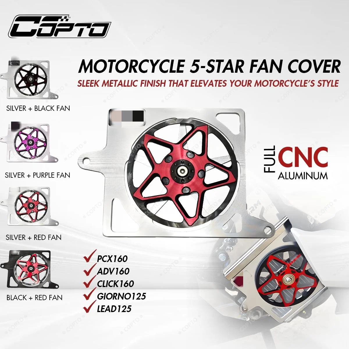 Rotating Radiator Fan Cover CNC Aluminum Protector for PCX160 CLICK160 LEAD125 GIORNO125 ADV160, Motorcycle Engine Protection