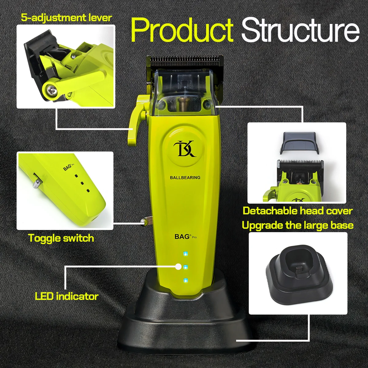 DK 079 Full Metal Body Professional Brushless Motor Hair ClipperElectric Cordless 7500RPM Ultra Thin Moving DLC Blade with Base