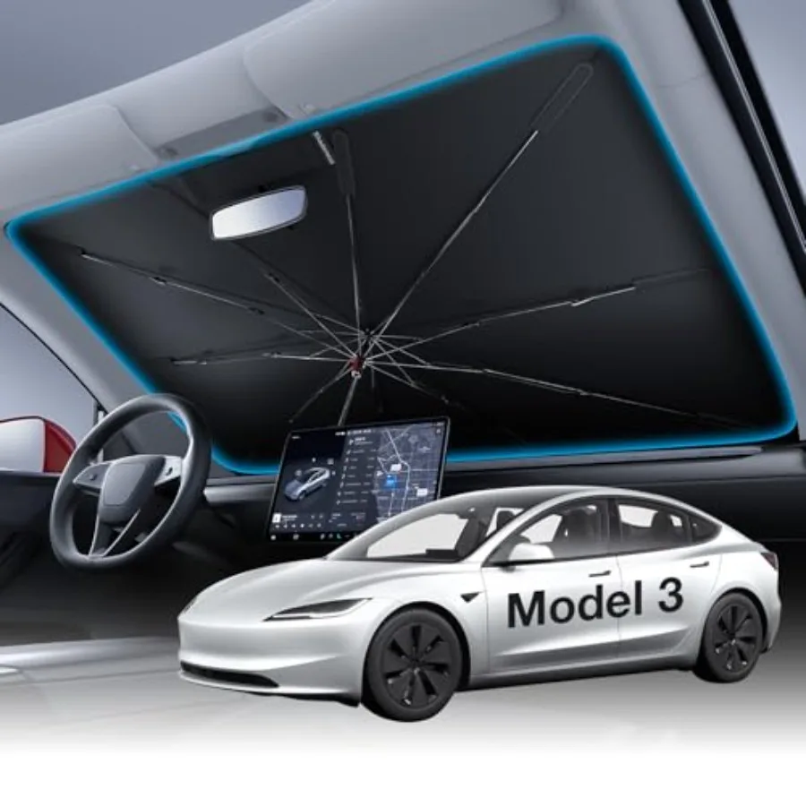 

Солнцезащитный зонт-шторка на лобовое стекло для Tesla Model 3 [100% защита от солнца, охлаждающая ткань] с отражающей теплоизоляционной пленкой, складной, для переднего стекла