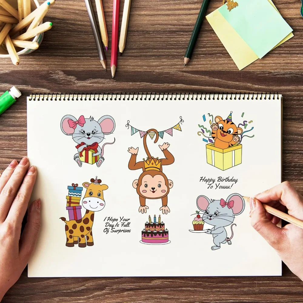 1Sheet Animal Birthday Party Clear Stamp Giraffe Tiger Monkey Transparent Silicone Stamp for Scrapbook Birthday Card Making