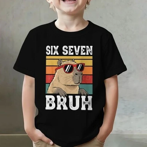 Six Seven Bruh 67 Meme Graphic T Shirts Girl Boy Soft Cotton Funny Capybara T-Shirt Capybara Lover 6 7 Memes Kids T-shirts