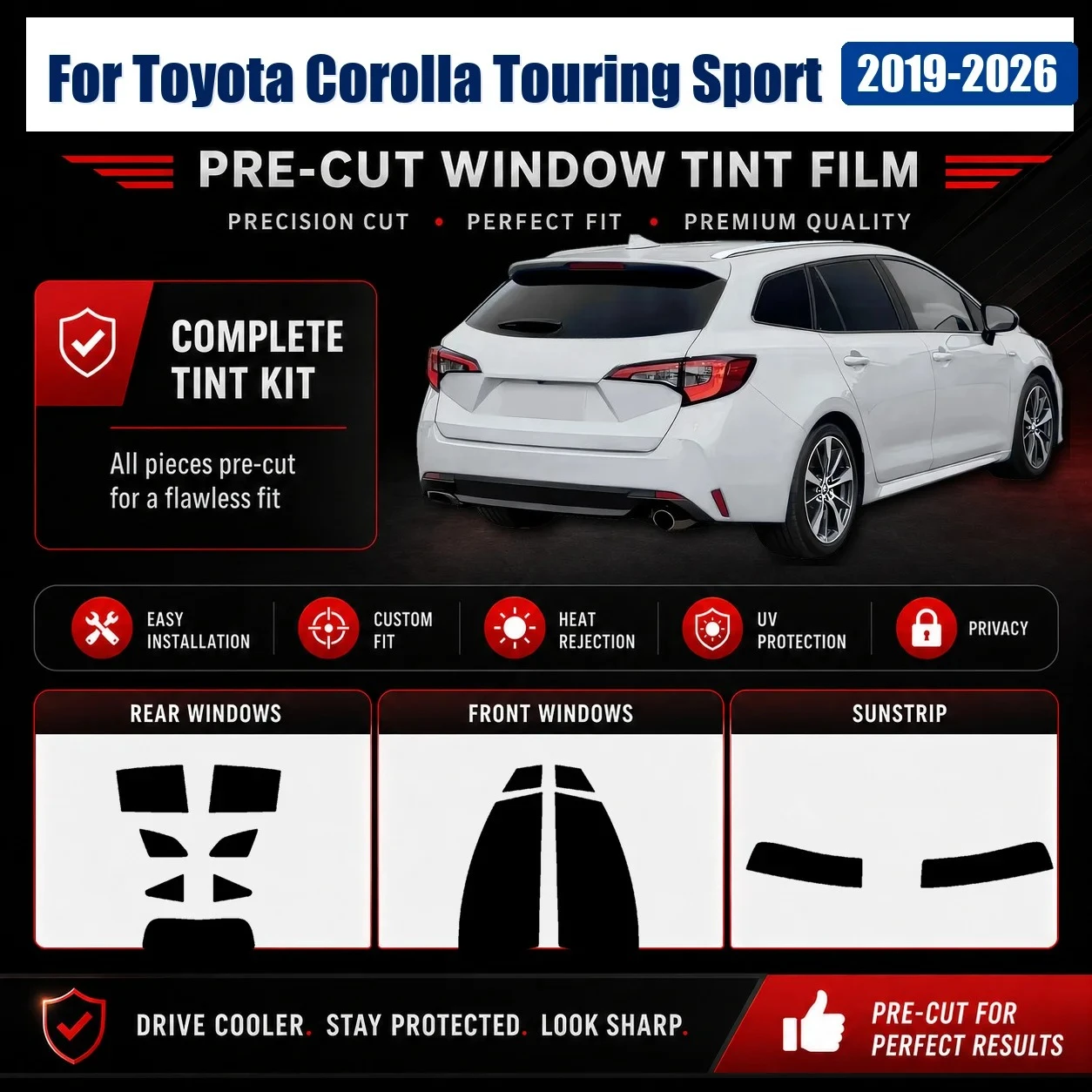 Premium Precut Window Tint for Toyota Corolla Touring Sport 2019‑2026 Front Rear UV Heat Rejection Anti‑Scratch Protection Film